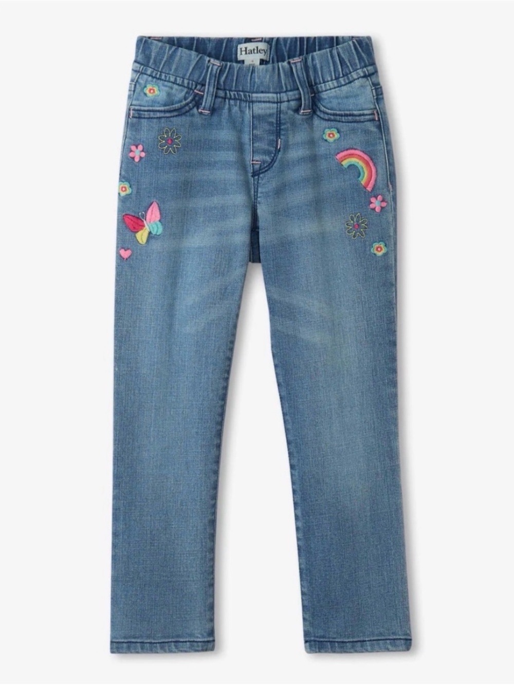 Hatley Girls Pretty Patches Stretch Jeans Size 12 Embroidered NWOT